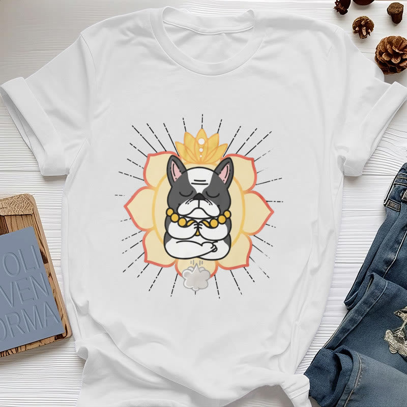 Maglietta con stampa Bulldog francese e meditazione yoga Olivenorma - Bianco - 2XL - image 0