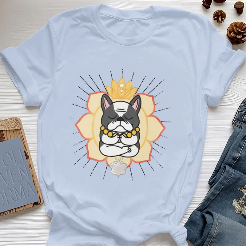 Maglietta con stampa Bulldog francese e meditazione yoga Olivenorma - Blu - 2XL - image 12