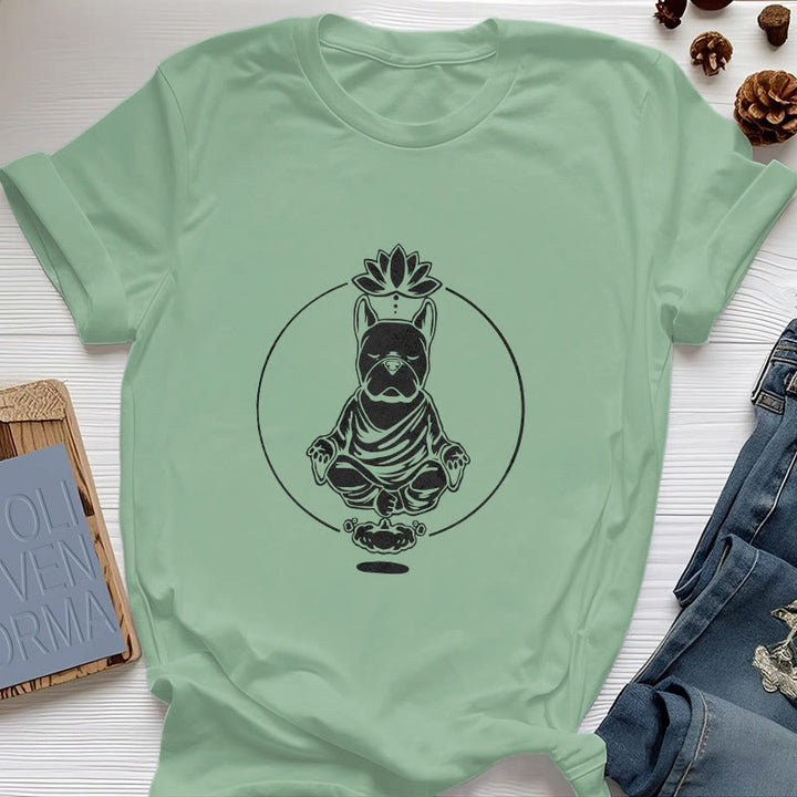 T-shirt Olivenorma Meditazione Zen Bulldog francese Lotus - Verde chiaro - 2XL - image 16