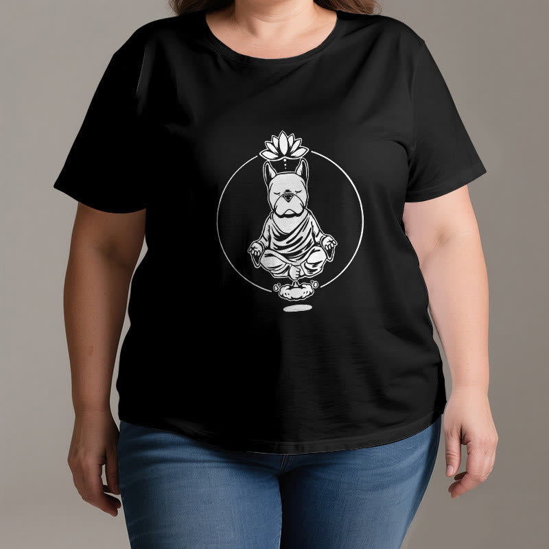 T-shirt Olivenorma Meditazione Zen Bulldog francese Lotus - image 2