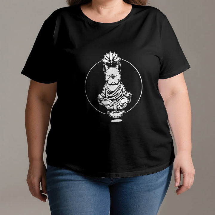 T-shirt Olivenorma Meditazione Zen Bulldog francese Lotus - image 2