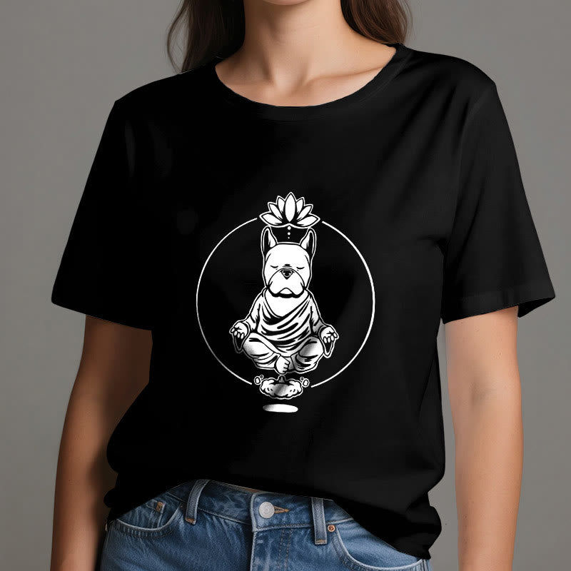T-shirt Olivenorma Meditazione Zen Bulldog francese Lotus - image 1