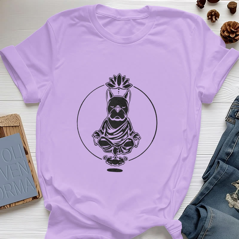 T-shirt Olivenorma Meditazione Zen Bulldog francese Lotus - Viola - 2XL - image 14