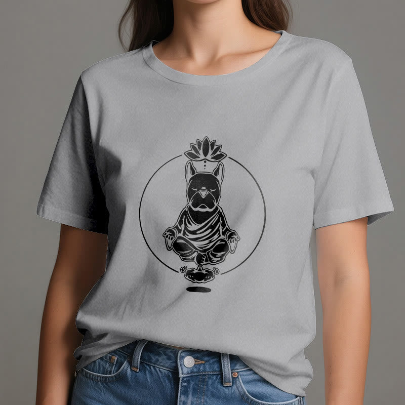 T-shirt Olivenorma Meditazione Zen Bulldog francese Lotus - image 7