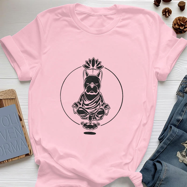 T-shirt Olivenorma Meditazione Zen Bulldog francese Lotus - Rosa - 2XL - image 12
