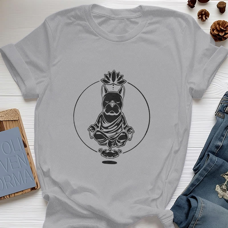 T-shirt Olivenorma Meditazione Zen Bulldog francese Lotus - Grigio - 2XL - image 6