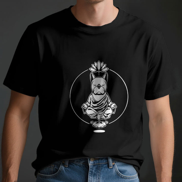 T-shirt Olivenorma Meditazione Zen Bulldog francese Lotus - image 3