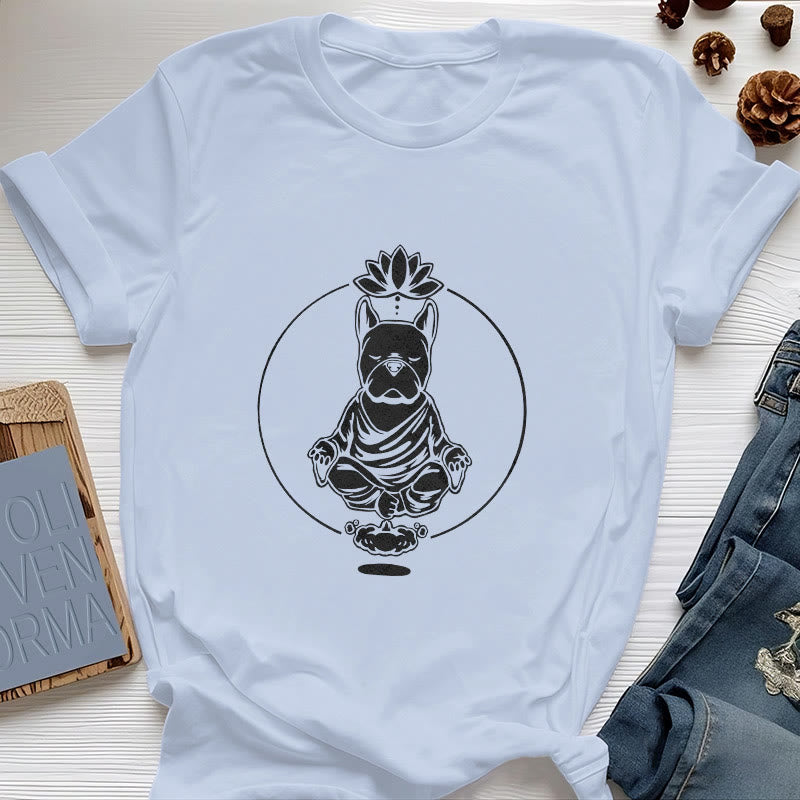 T-shirt Olivenorma Meditazione Zen Bulldog francese Lotus - Blu - 2XL - image 10