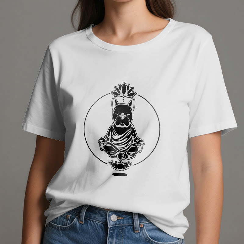 T-shirt Olivenorma Meditazione Zen Bulldog francese Lotus - image 5