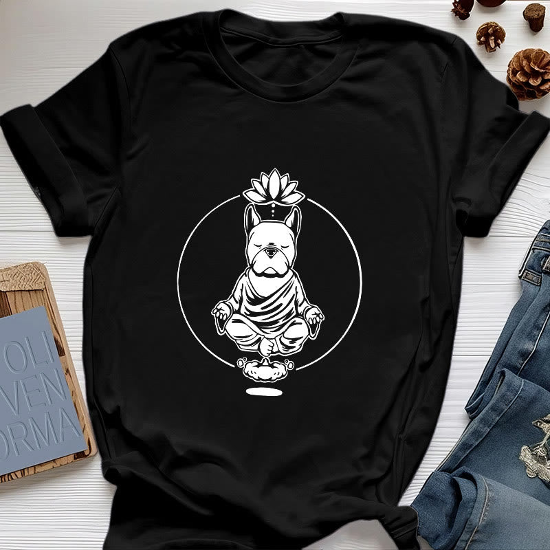 T-shirt Olivenorma Meditazione Zen Bulldog francese Lotus - Nero - 2XL - image 0