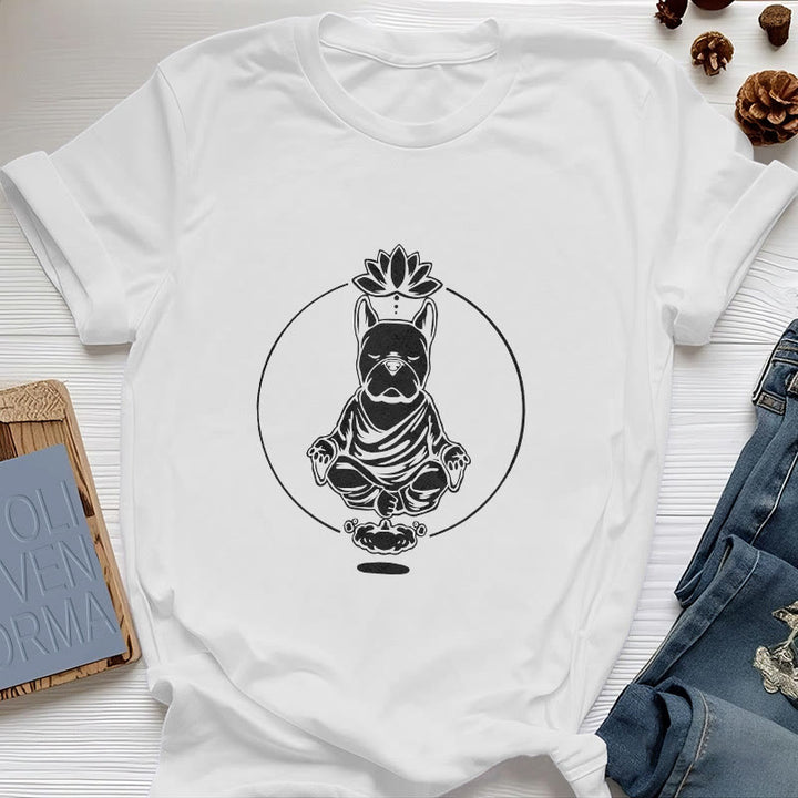 T-shirt Olivenorma Meditazione Zen Bulldog francese Lotus - Bianco - 2XL - image 4