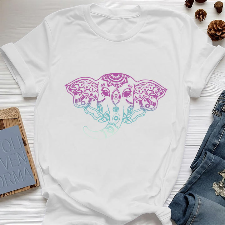 Maglietta in cotone con mandala elefante mistico Olivenorma