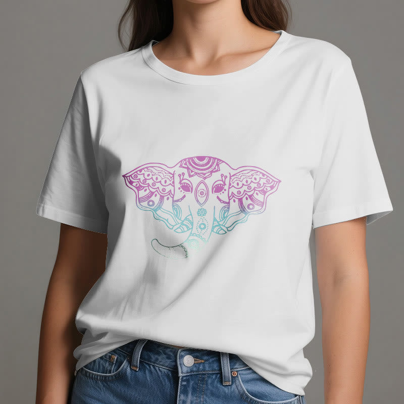 Maglietta in cotone con mandala elefante mistico Olivenorma