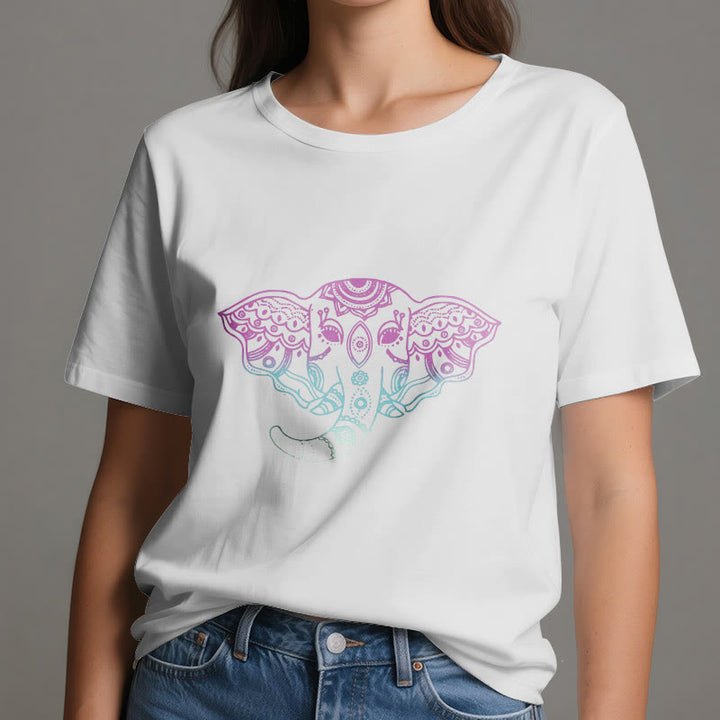 Maglietta in cotone con mandala elefante mistico Olivenorma