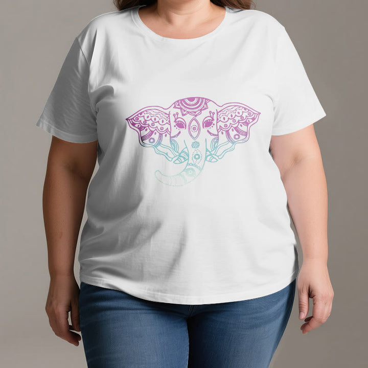 Maglietta in cotone con mandala elefante mistico Olivenorma