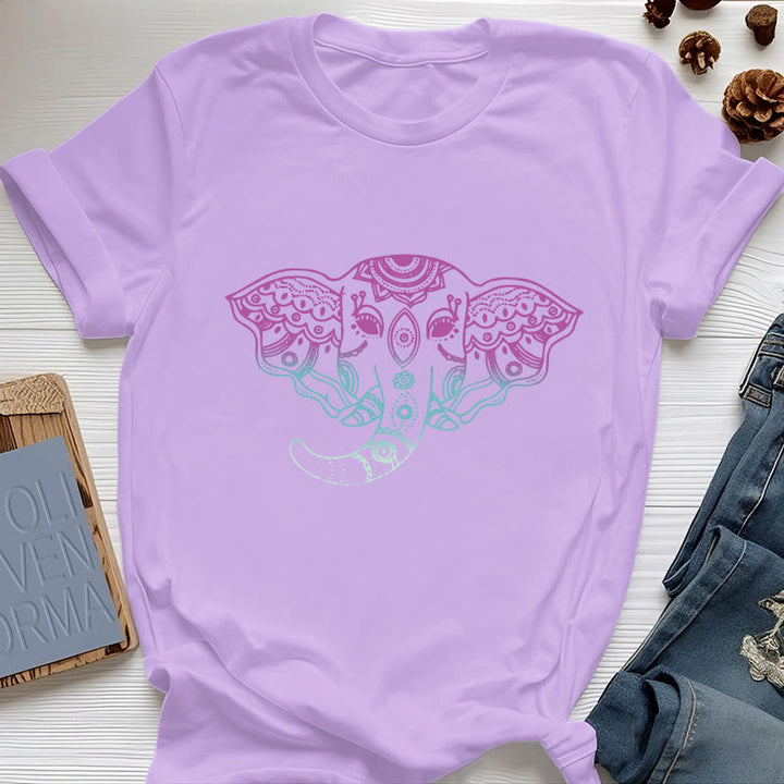 Maglietta in cotone con mandala elefante mistico Olivenorma