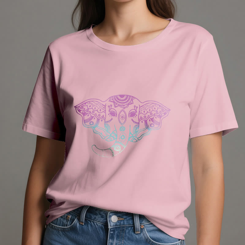 Maglietta in cotone con mandala elefante mistico Olivenorma