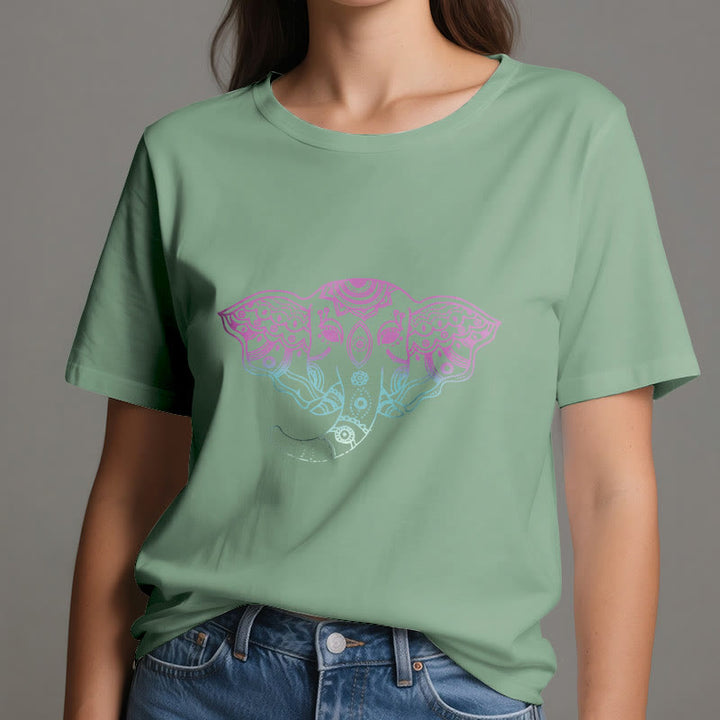 Maglietta in cotone con mandala elefante mistico Olivenorma
