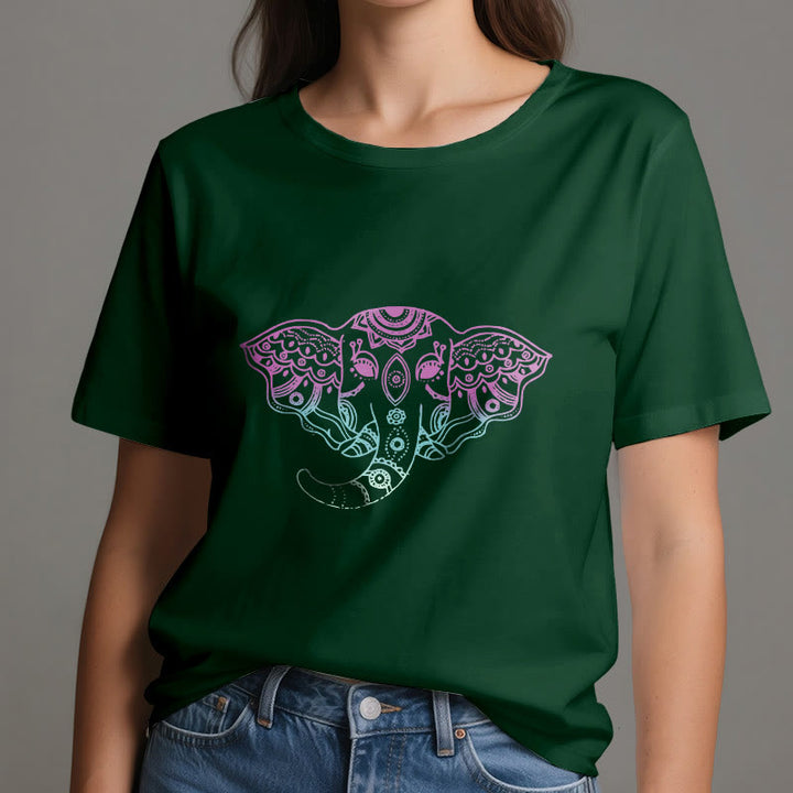 Maglietta in cotone con mandala elefante mistico Olivenorma