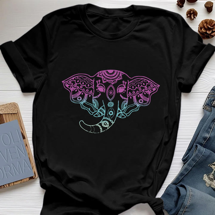 Maglietta in cotone con mandala elefante mistico Olivenorma