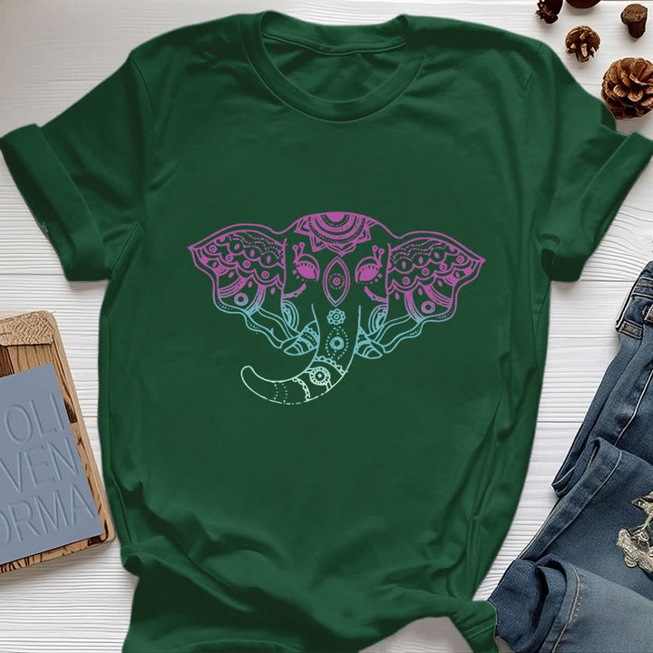 Maglietta in cotone con mandala elefante mistico Olivenorma