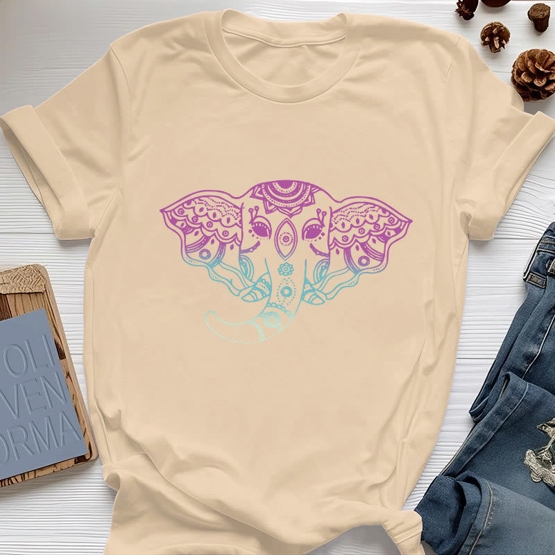 Maglietta in cotone con mandala elefante mistico Olivenorma