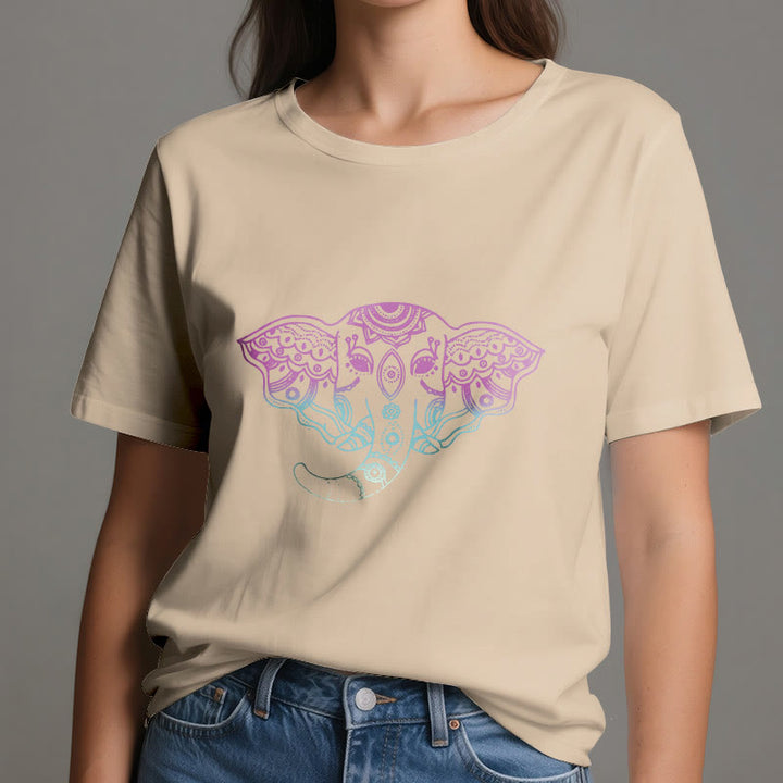 Maglietta in cotone con mandala elefante mistico Olivenorma