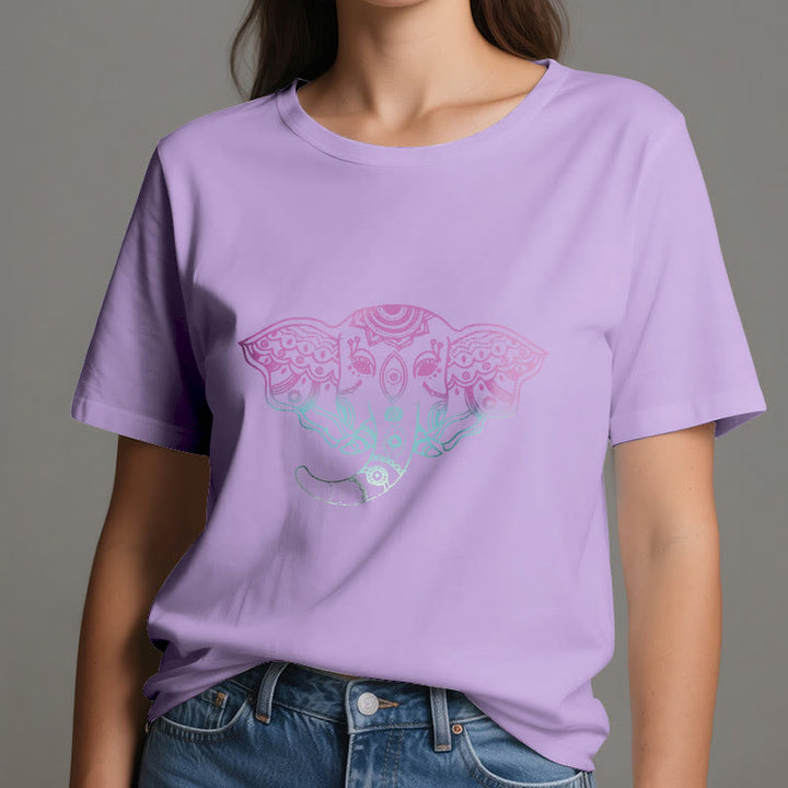 Maglietta in cotone con mandala elefante mistico Olivenorma