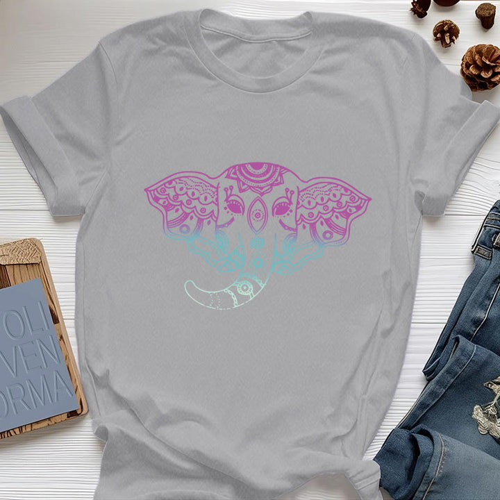 Maglietta in cotone con mandala elefante mistico Olivenorma