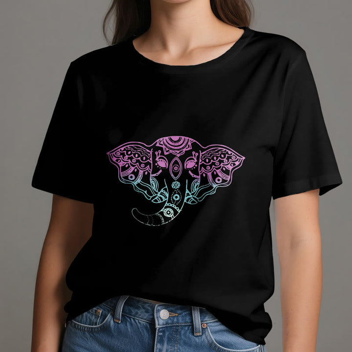 Maglietta in cotone con mandala elefante mistico Olivenorma