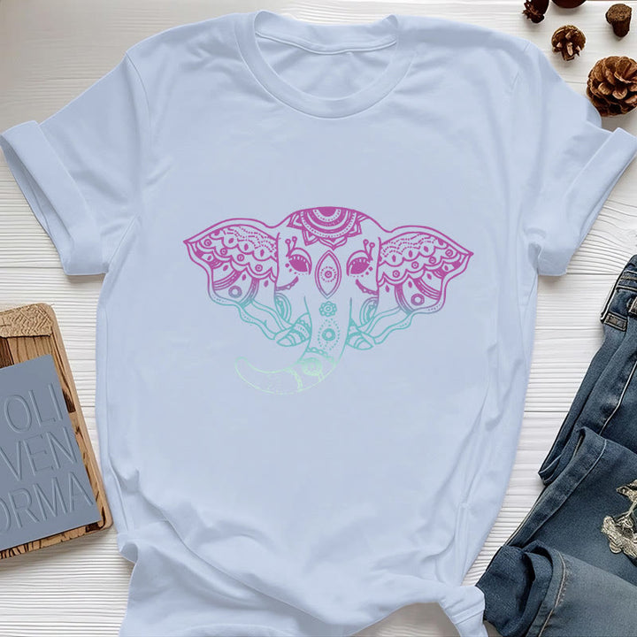 Maglietta in cotone con mandala elefante mistico Olivenorma