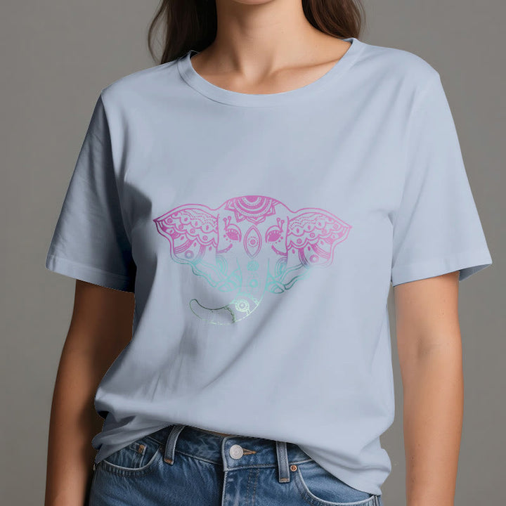 Maglietta in cotone con mandala elefante mistico Olivenorma