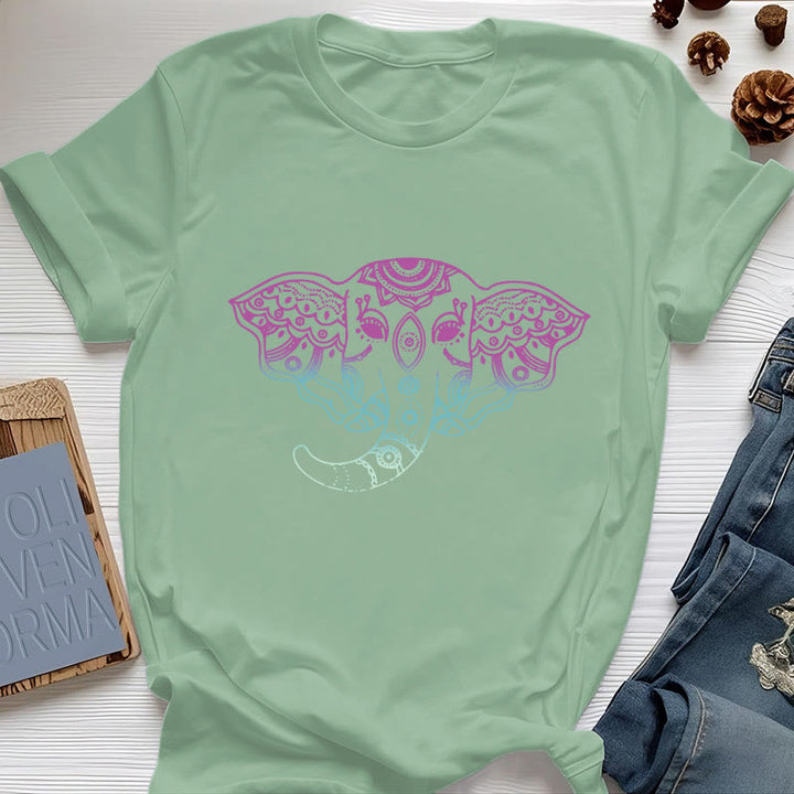 Maglietta in cotone con mandala elefante mistico Olivenorma