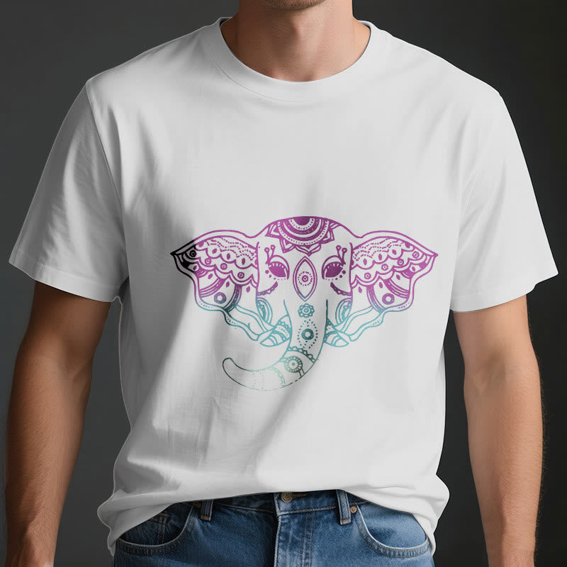 Maglietta in cotone con mandala elefante mistico Olivenorma