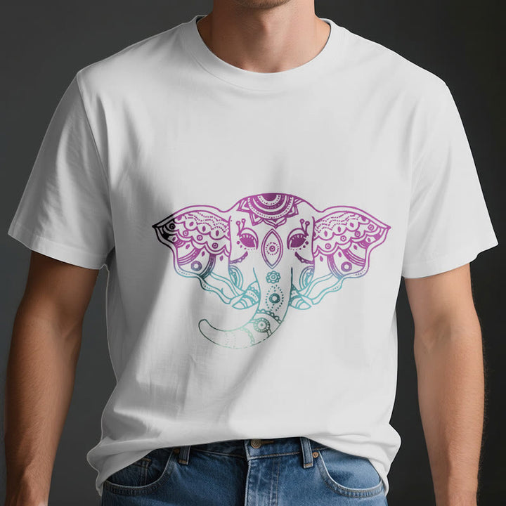 Maglietta in cotone con mandala elefante mistico Olivenorma