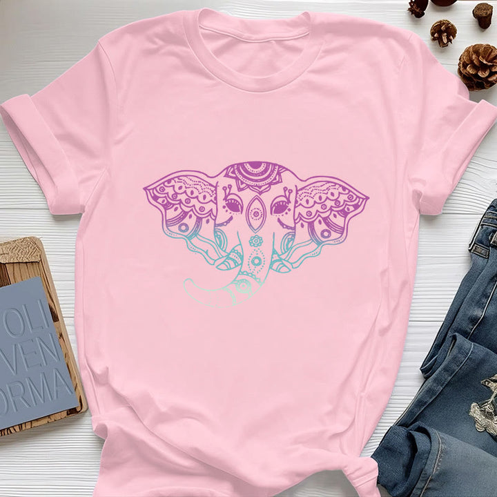 Maglietta in cotone con mandala elefante mistico Olivenorma