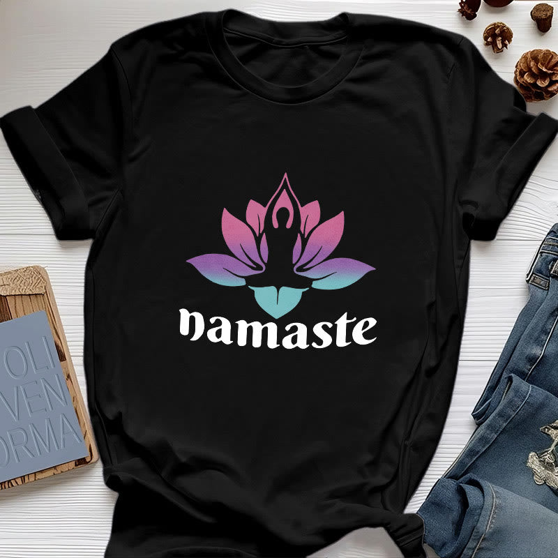 Maglietta in cotone Olivenorma Namaste Lotus Mindful - Nero - 2XL - image 0