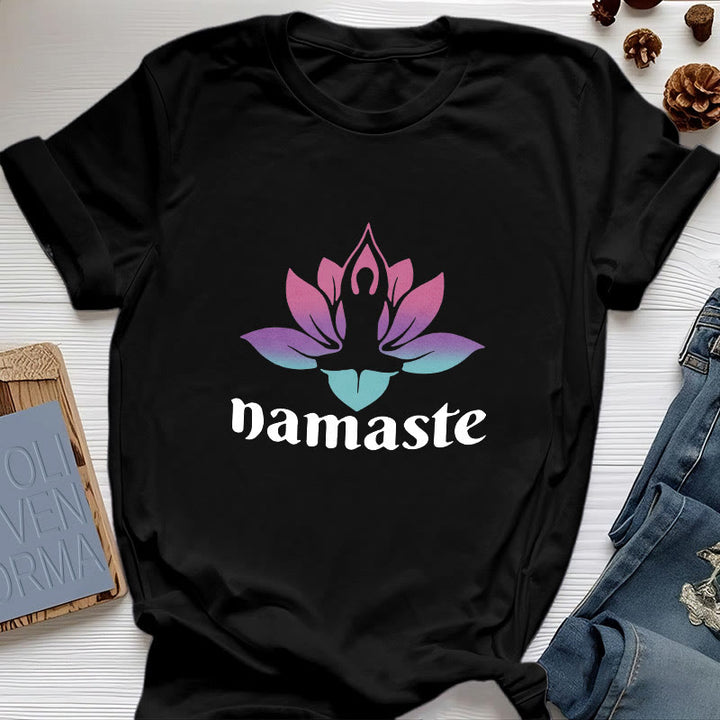 Maglietta in cotone Olivenorma Namaste Lotus Mindful - Nero - 2XL - image 0