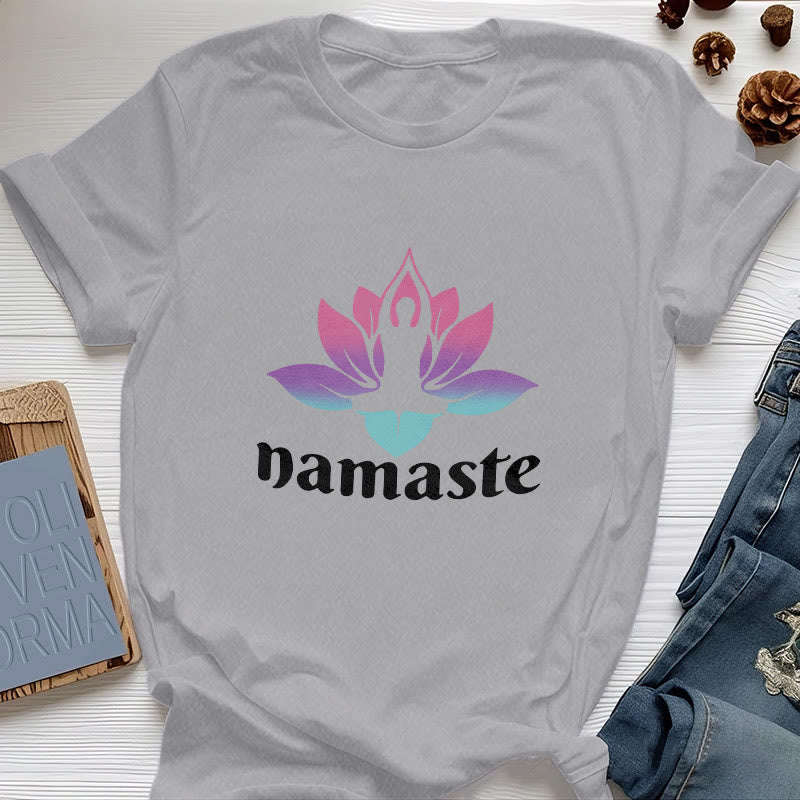 Maglietta in cotone Olivenorma Namaste Lotus Mindful - Grigio - 2XL - image 6