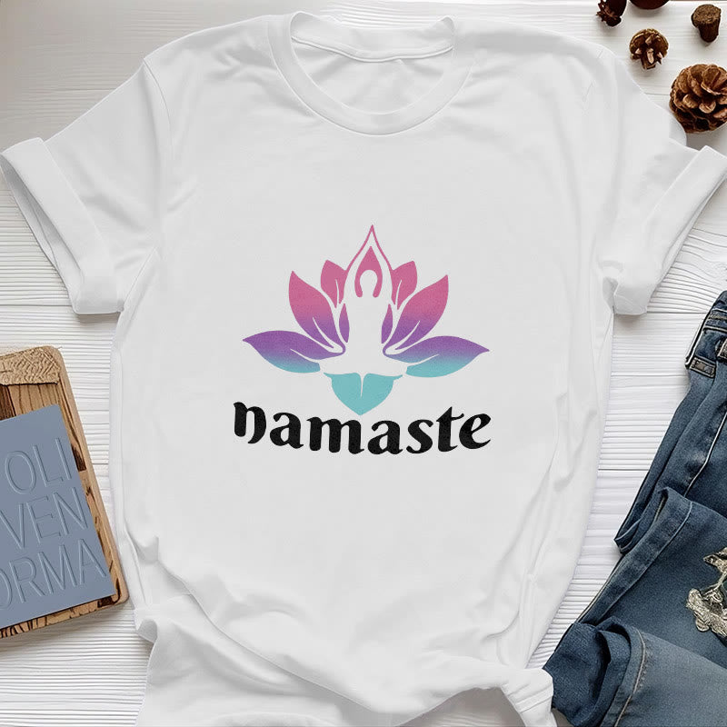 Maglietta in cotone Olivenorma Namaste Lotus Mindful - Bianco - 2XL - image 4
