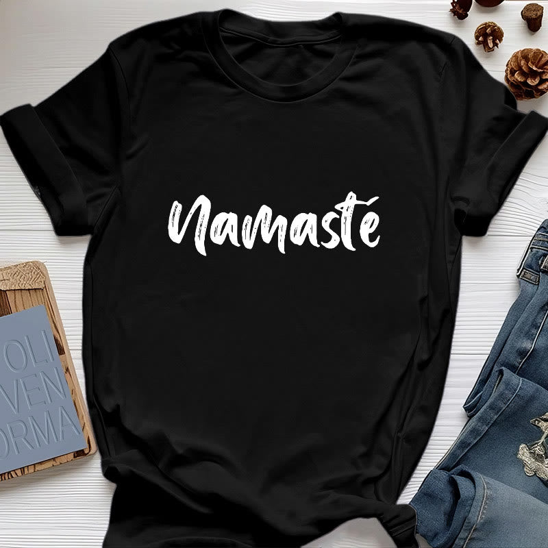 T-shirt unisex per pilates Olivenorma Namaste Yoga - Nero - 2XL - image 6