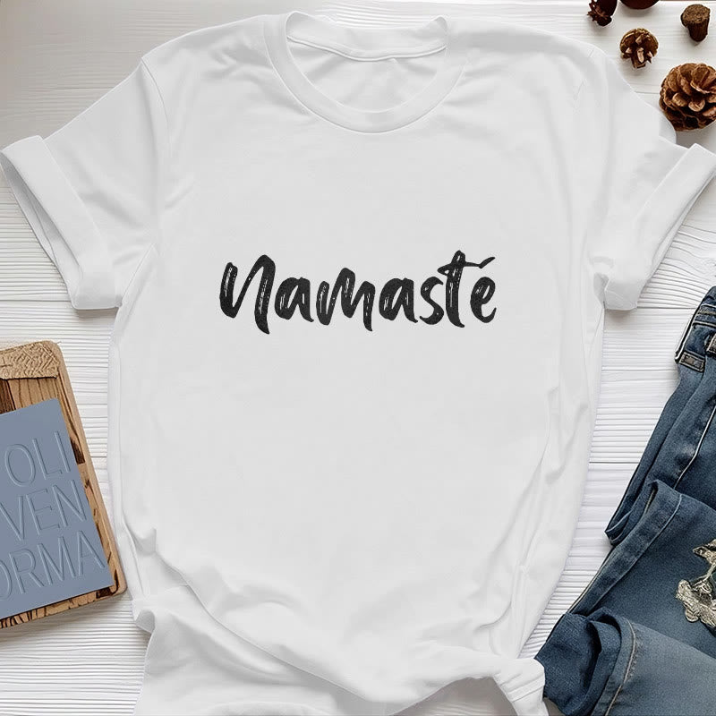 T-shirt unisex per pilates Olivenorma Namaste Yoga - Bianco - 2XL - image 4