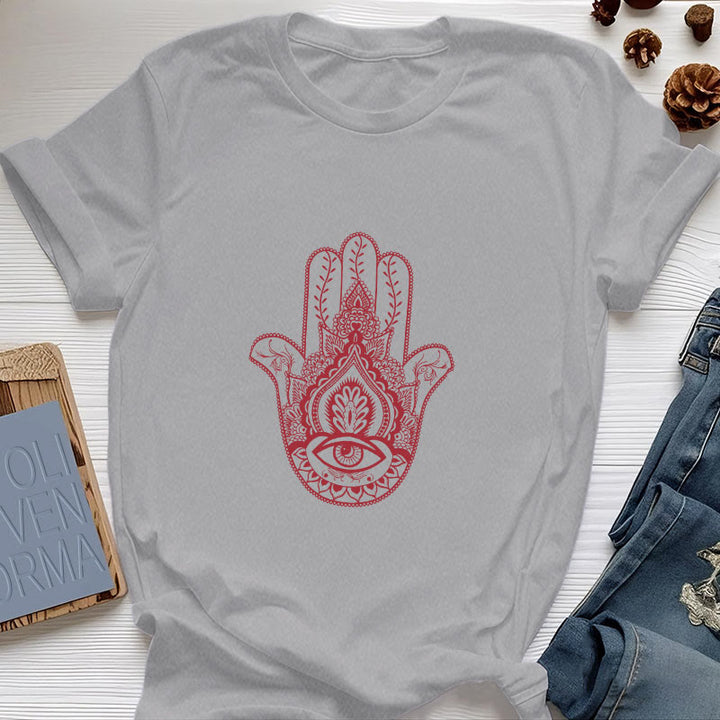 Olivenorma Maglietta morbida in cotone Hamsa - Grigio - 2XL - image 6