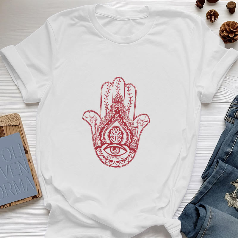 Olivenorma Maglietta morbida in cotone Hamsa - Bianco - 2XL - image 0