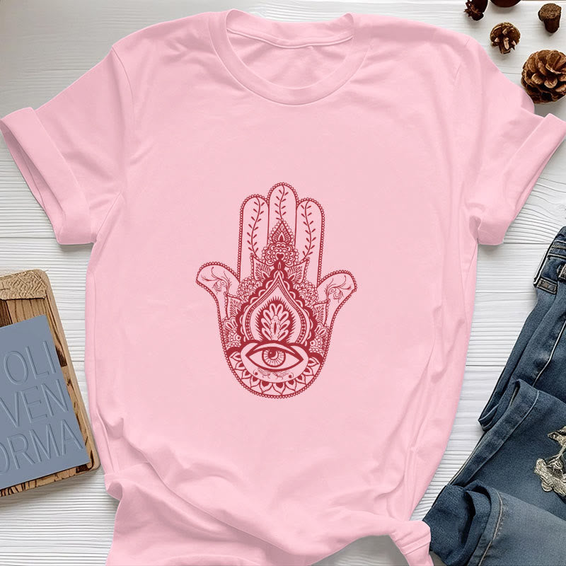 Olivenorma Maglietta morbida in cotone Hamsa - Rosa - 2XL - image 12