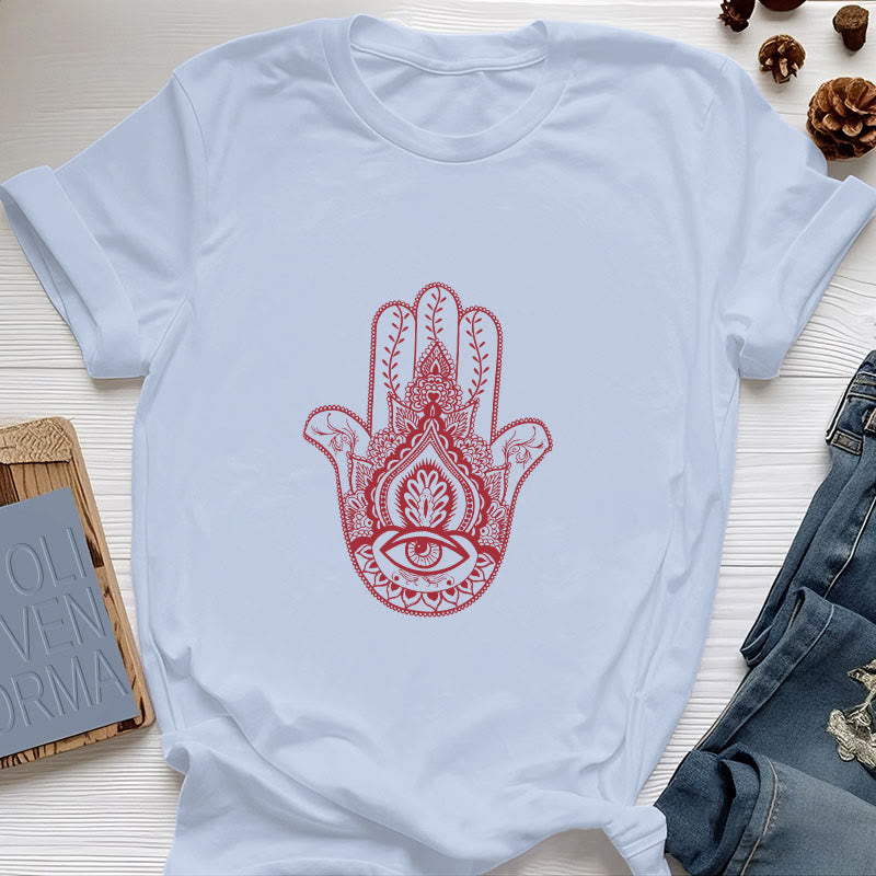 Olivenorma Maglietta morbida in cotone Hamsa - Blu - 2XL - image 10