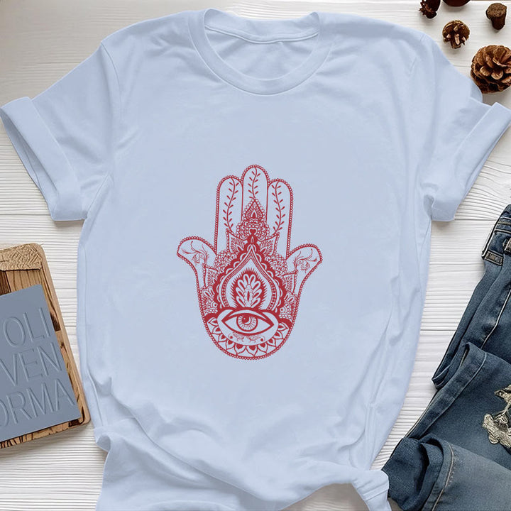 Olivenorma Maglietta morbida in cotone Hamsa - Blu - 2XL - image 10