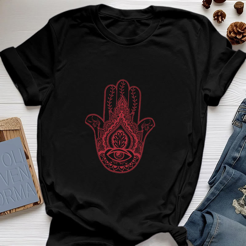 Olivenorma Maglietta morbida in cotone Hamsa - Nero - 2XL - image 4