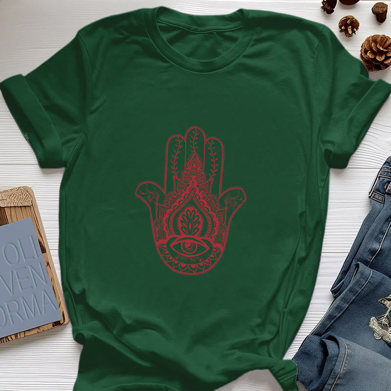Olivenorma Maglietta morbida in cotone Hamsa - Verde scuro - 2XL - image 18