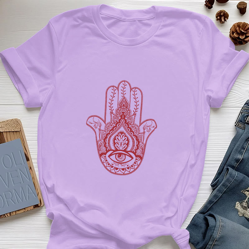 Olivenorma Maglietta morbida in cotone Hamsa - Viola - 2XL - image 14